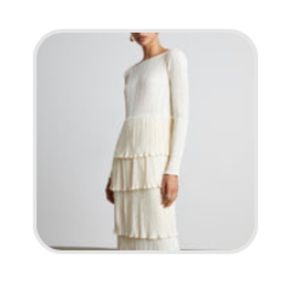 Who What Wear Cream tiered pleated dress